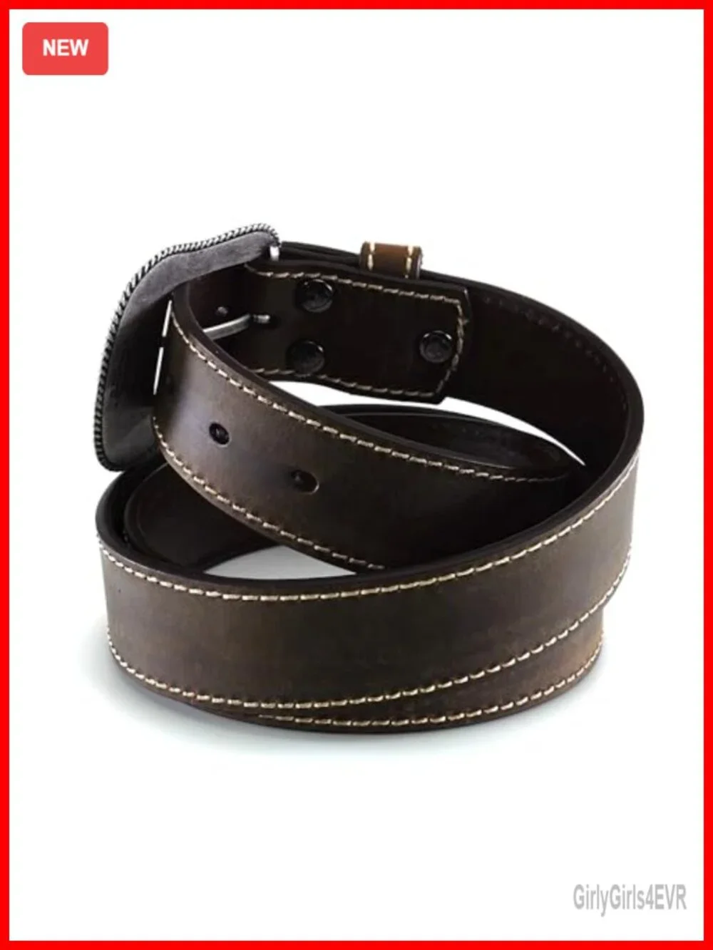 Genuine Leather Western Belt Heavy Stitched Floral Buckle